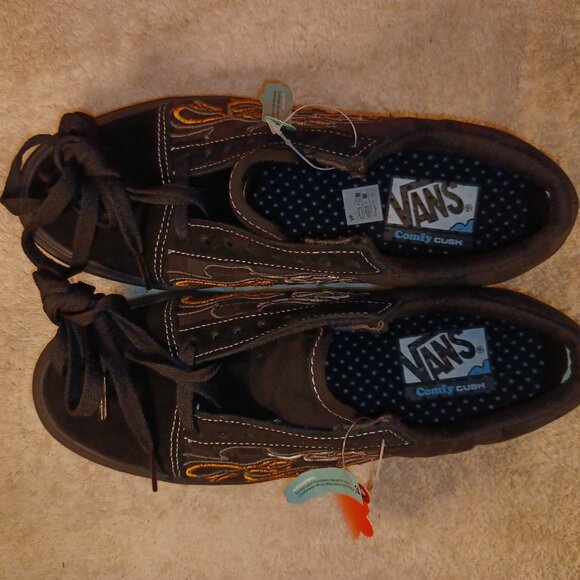 Vans Men 7 /Women 8.5 ComfyCush Old Skool Ignition Checker Flames Black Yellow - Picture 11 of 12